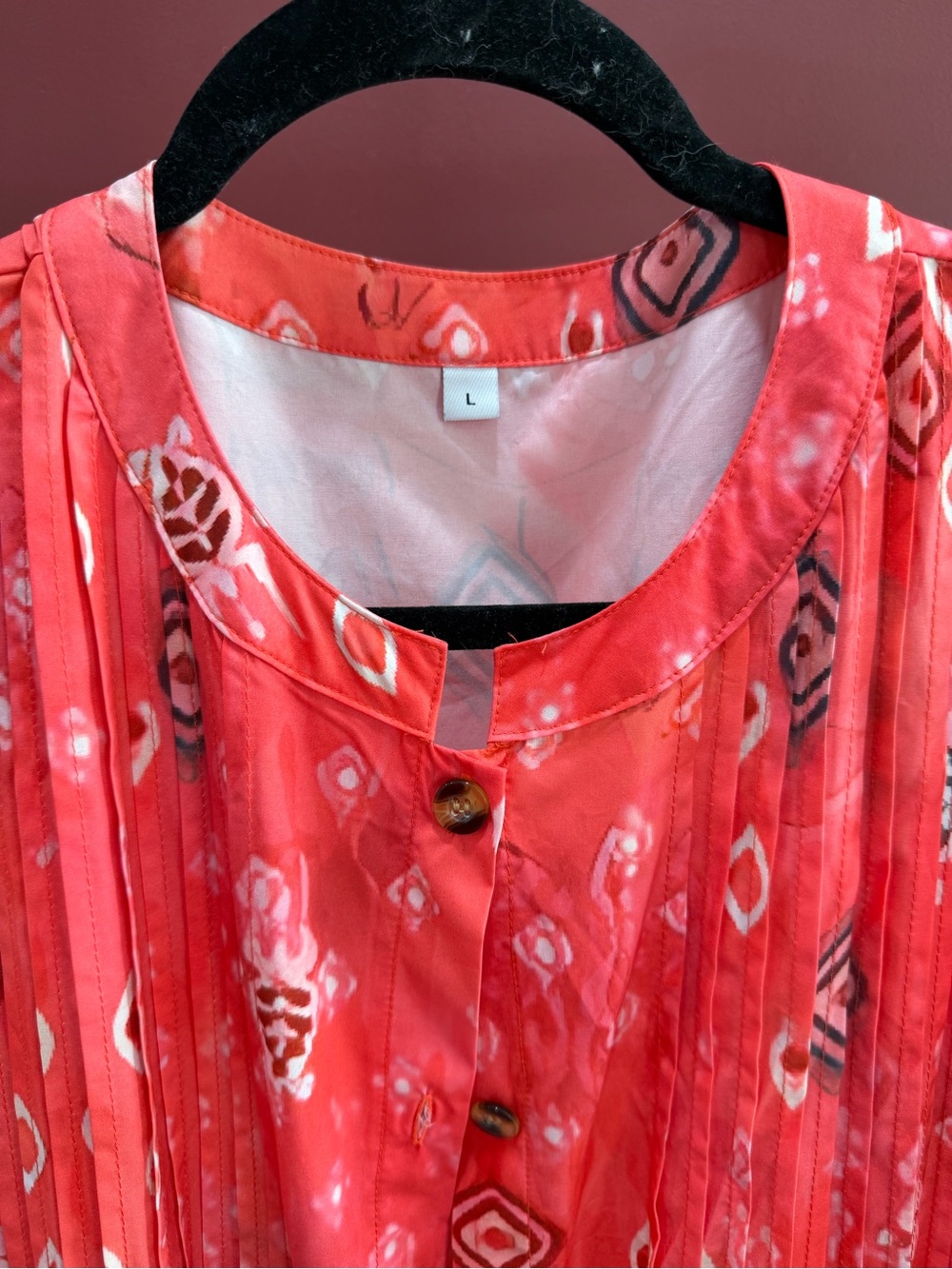 Red Patterned Button-Front Maxi Dress - Picture 5 of 7